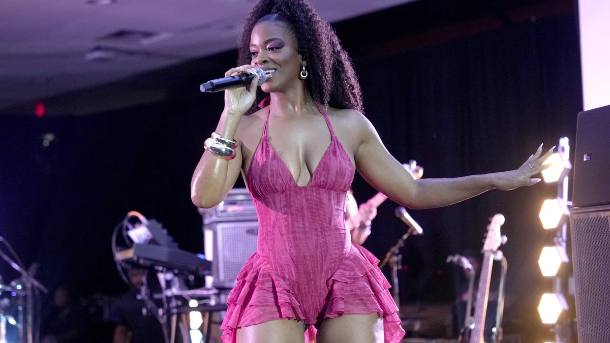 ari lennox red dress Ari Lennox Performs at Coachella In A Custom Red Crystal Bodysuit