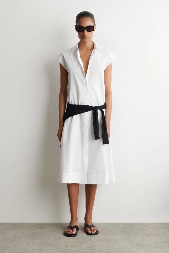 SLEEVELESS COTTON-POPLIN SHIRT DRESS