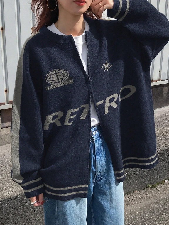 Striped Knit Half- Zip Sweater