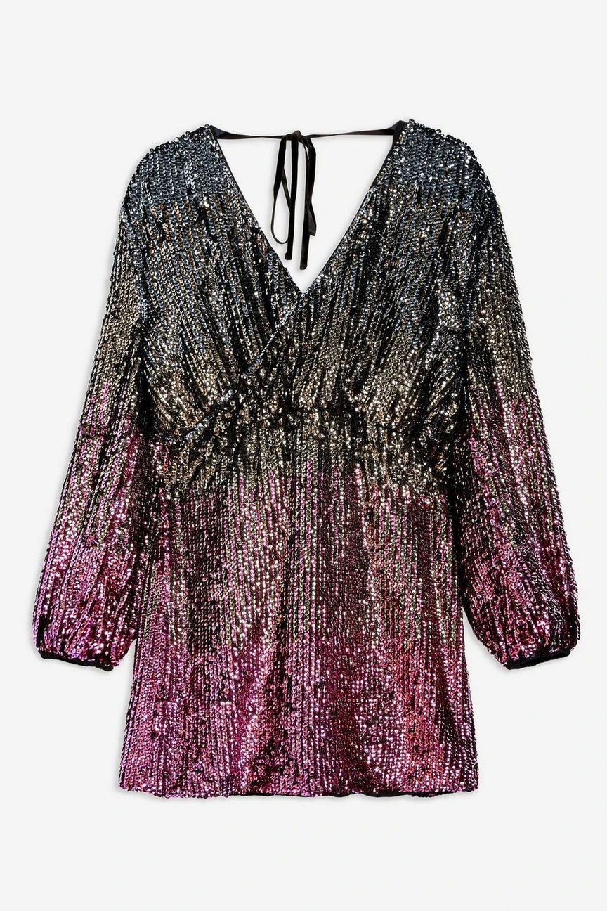 topshop ombre sequin dress TOPSHOP Ombr Sequin Long Sleeve Wrap Minidress