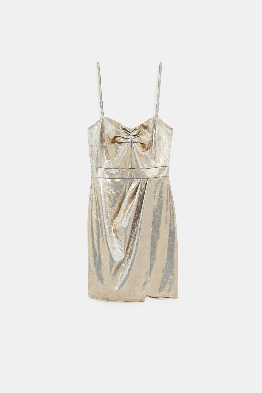 zara gold strappy dress Zara Dresses | Zara Gold Cowl Neck Dress With Rhinestone Straps | Color: Gold
