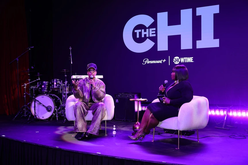 Lena Waithe and Bevy Smith speak onstage.