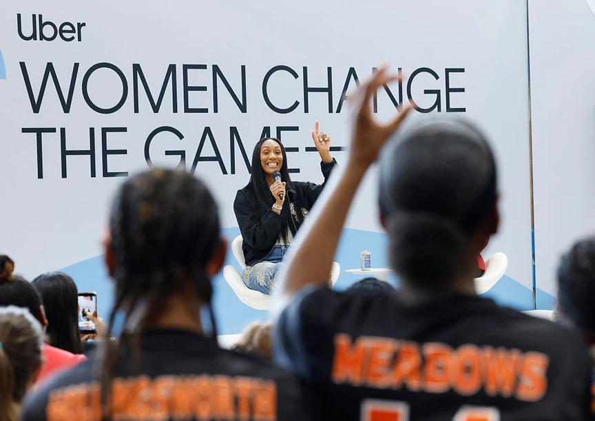 A'ja Wilson speaks onstage at Uber's 