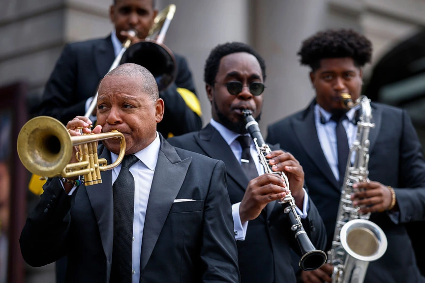 Wynton Marsalis and members of the Jazz at Lincoln Center Orchestra.