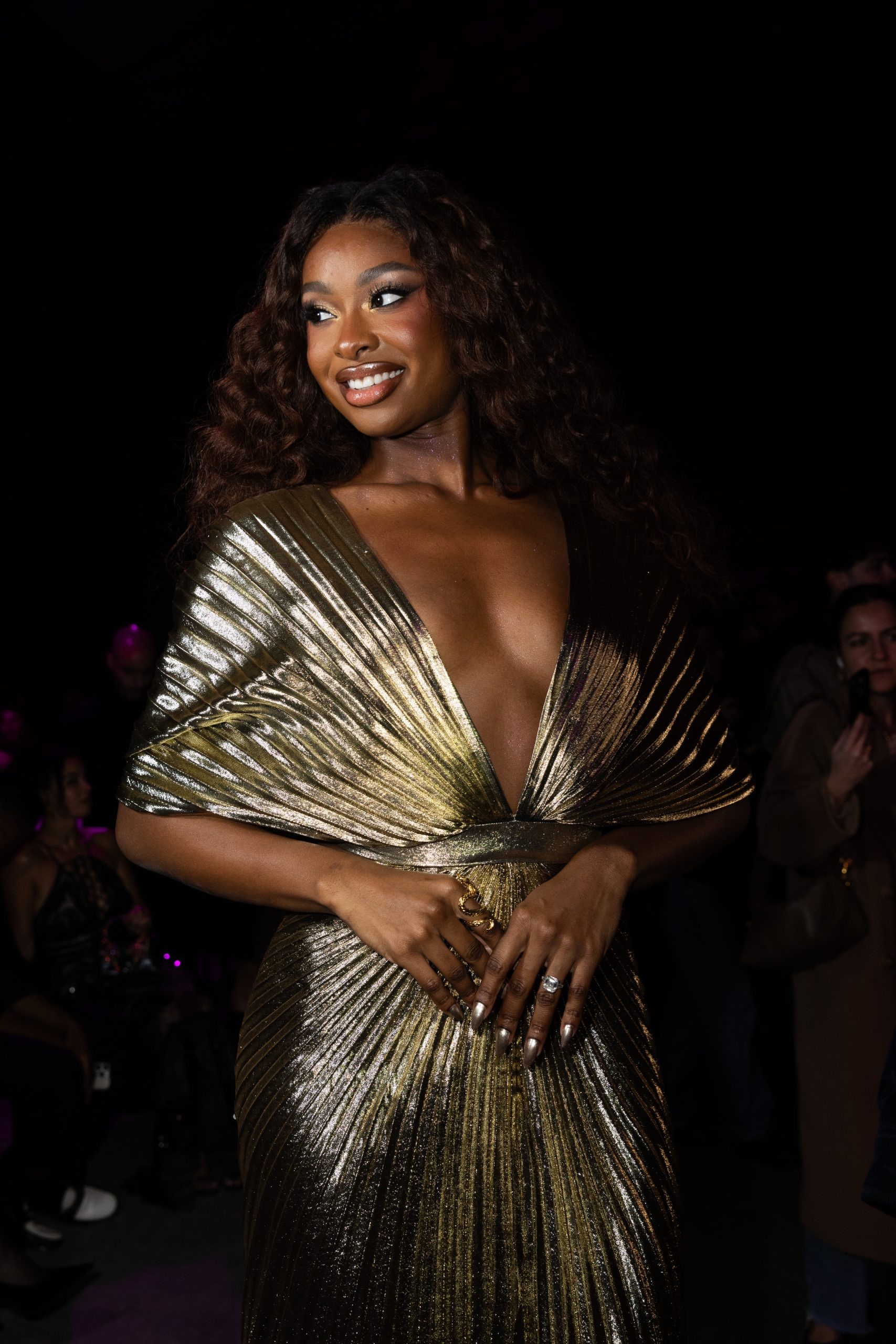 megan thee stallion gold dress Happy New Year @revlon on the glam