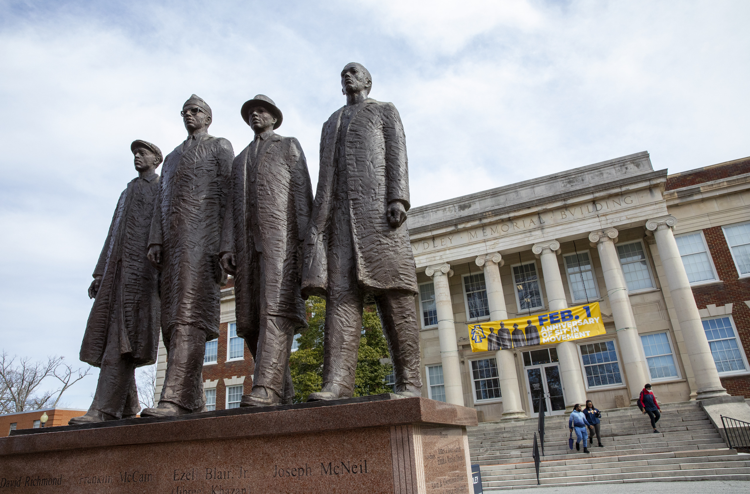 The Greensboro Four statue on the campus of NC A&T. (Ted Richardson/For The Washington Post via Getty Images)