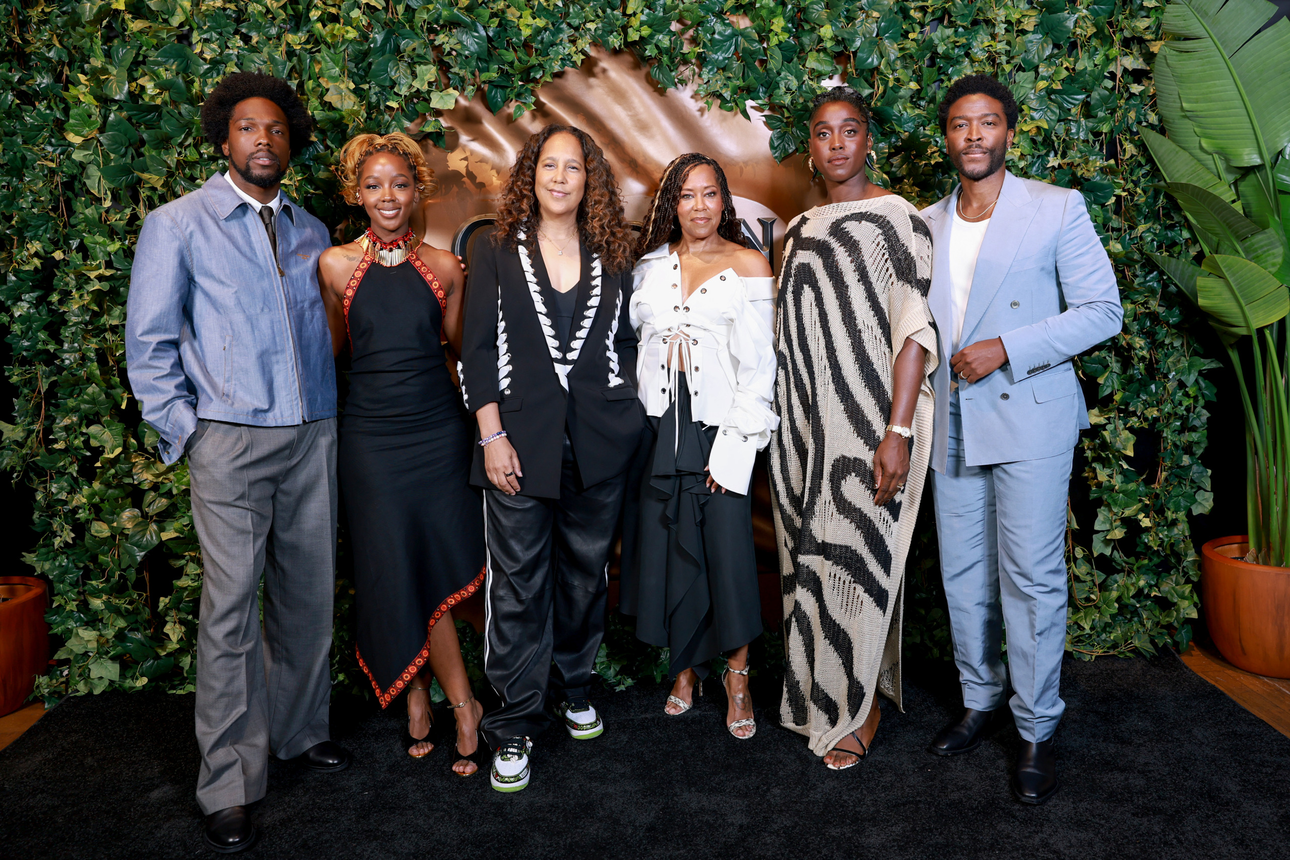 (L-R) Tosin Cole, Thuso Mbedu, Gina Prince-Bythewood, Regina King, Lashana Lynch and Zackary Momoh at the Children of Blood and Bone trailer launch event on July 27, 2026, in Brooklyn, New York. (Photo by Jason Mendez/Getty Images for Paramount Pictures)