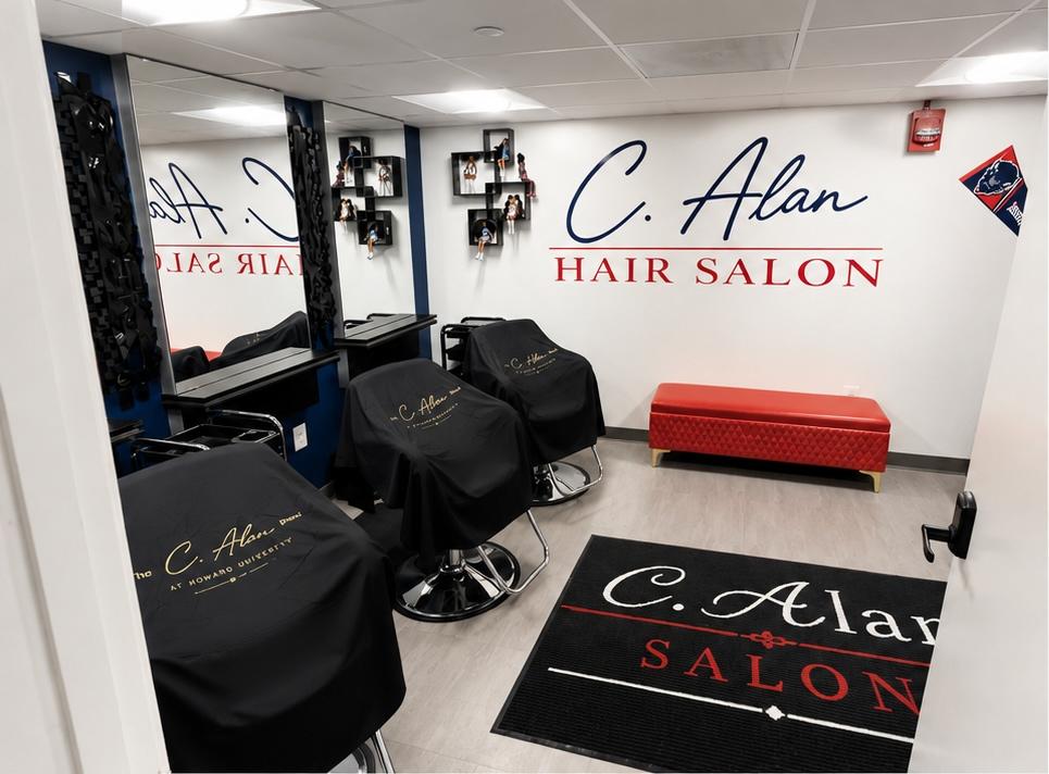 The C. Alan Hair Salon at The Quad at Howard University offers appointment-based hair care, with services including shampoo and blowouts, conditioning treatments, braid preparation and silk wraps. (Photo credit: Jordan Strudwick via The Dig)