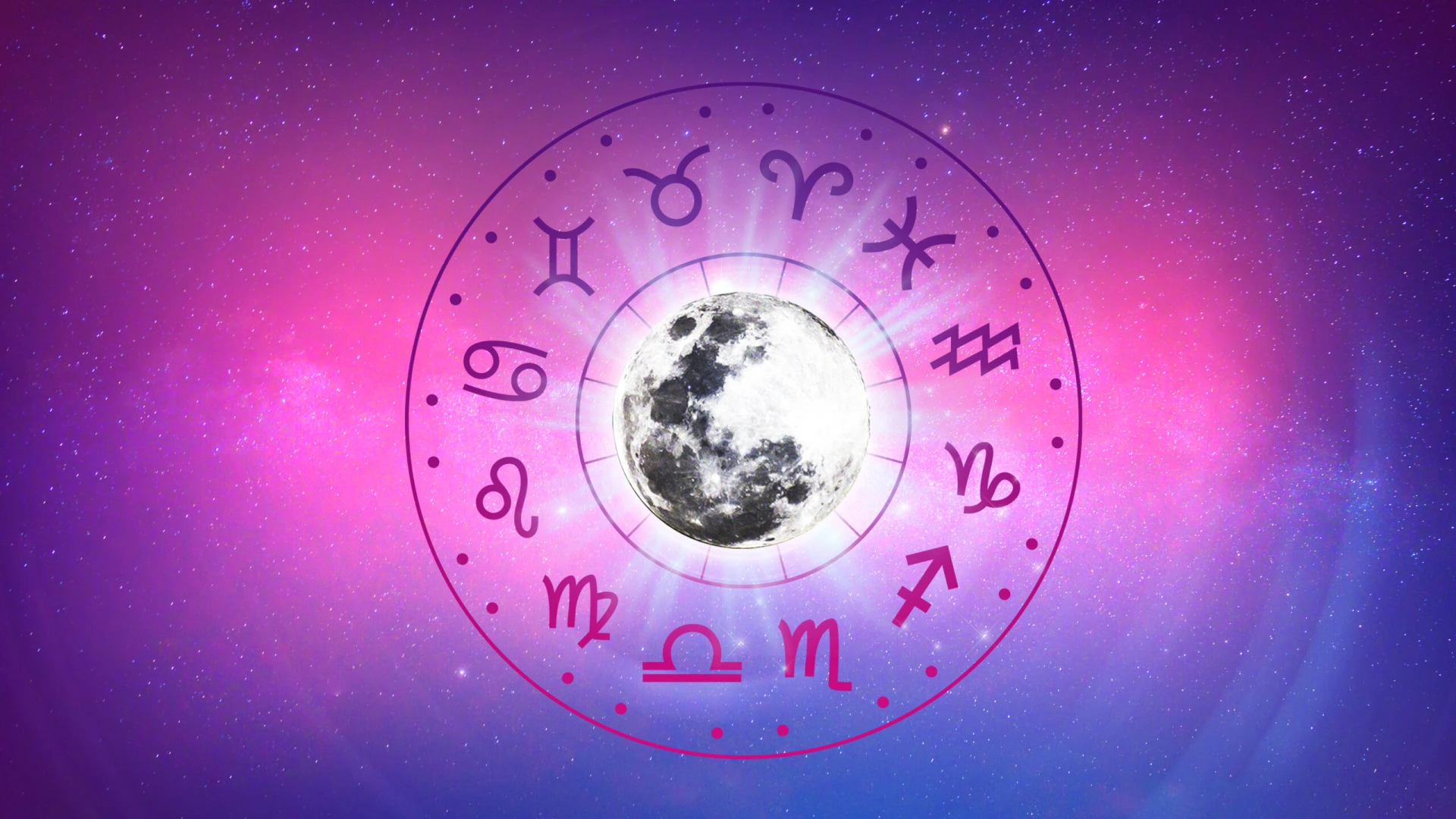 Zodiac signs inside of horoscope circle. Astrology in the sky with many stars and moons astrology and horoscopes concept