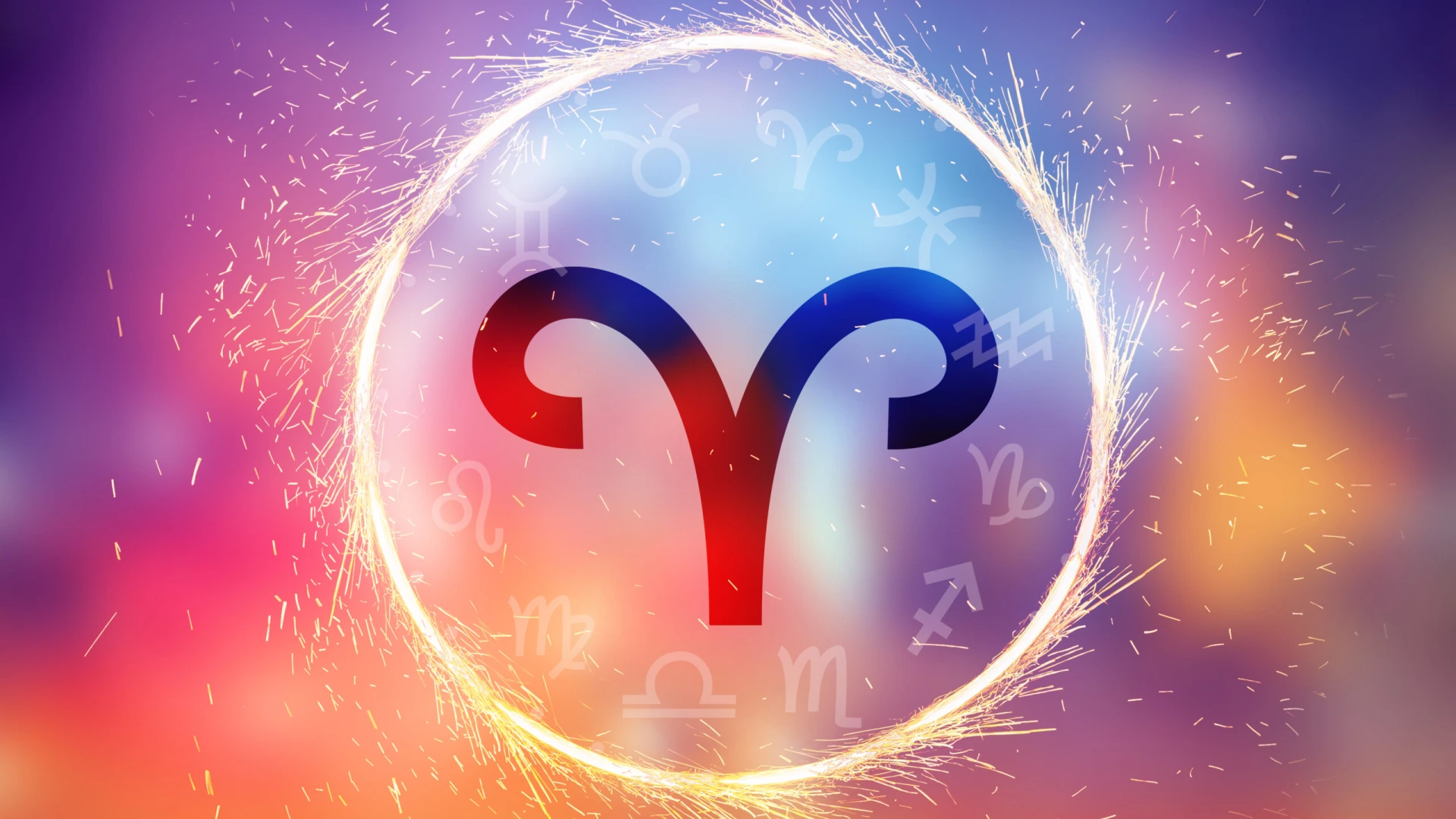 Aries symbol on a colorful background light