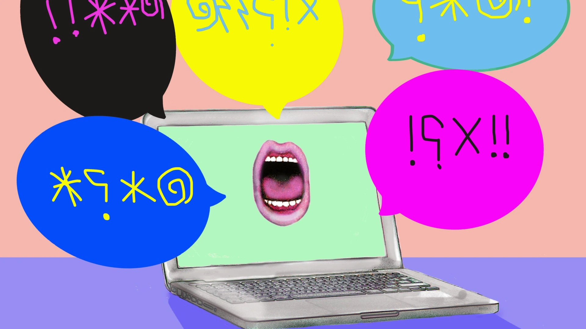 Mouth shouting profanities from laptop screen