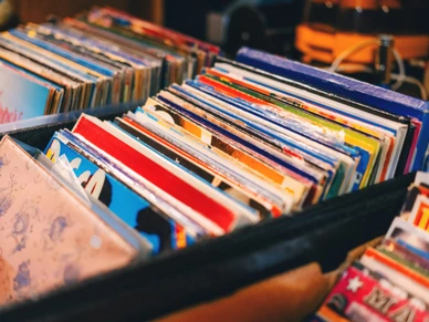 Vinyl records at vintage store