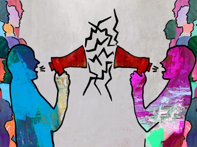 Two Leaders with megaphone yelling at each other